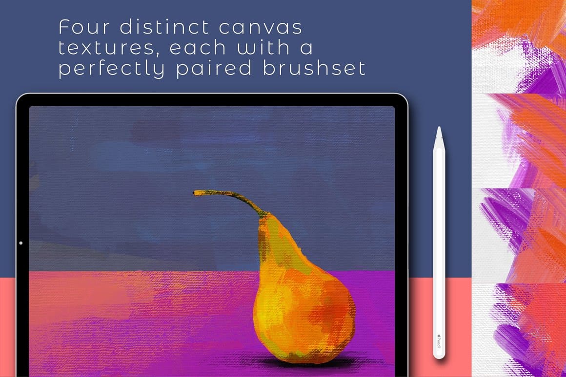 Four distinct Canvas textures, each with a perfectly paired brushset.