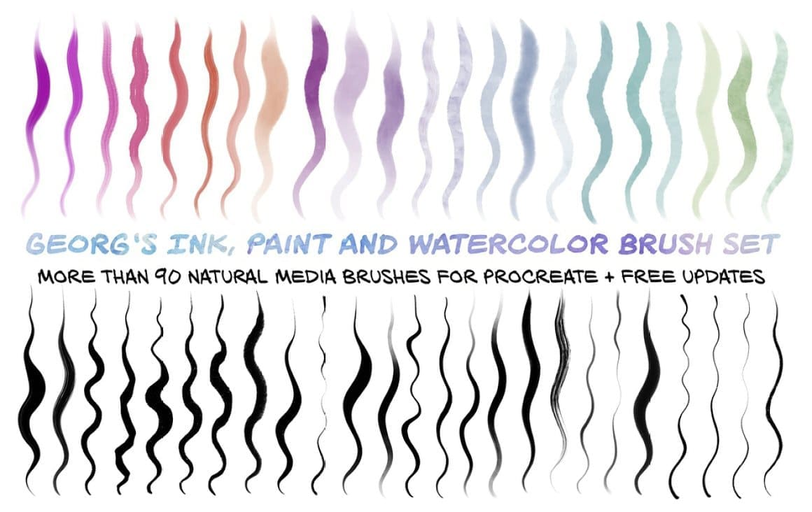 More than 90 natural media brushes for procreate plus free updates.