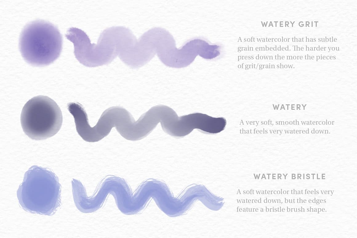 3 brushes: Watery Grit, Watery, Watery Bristle.