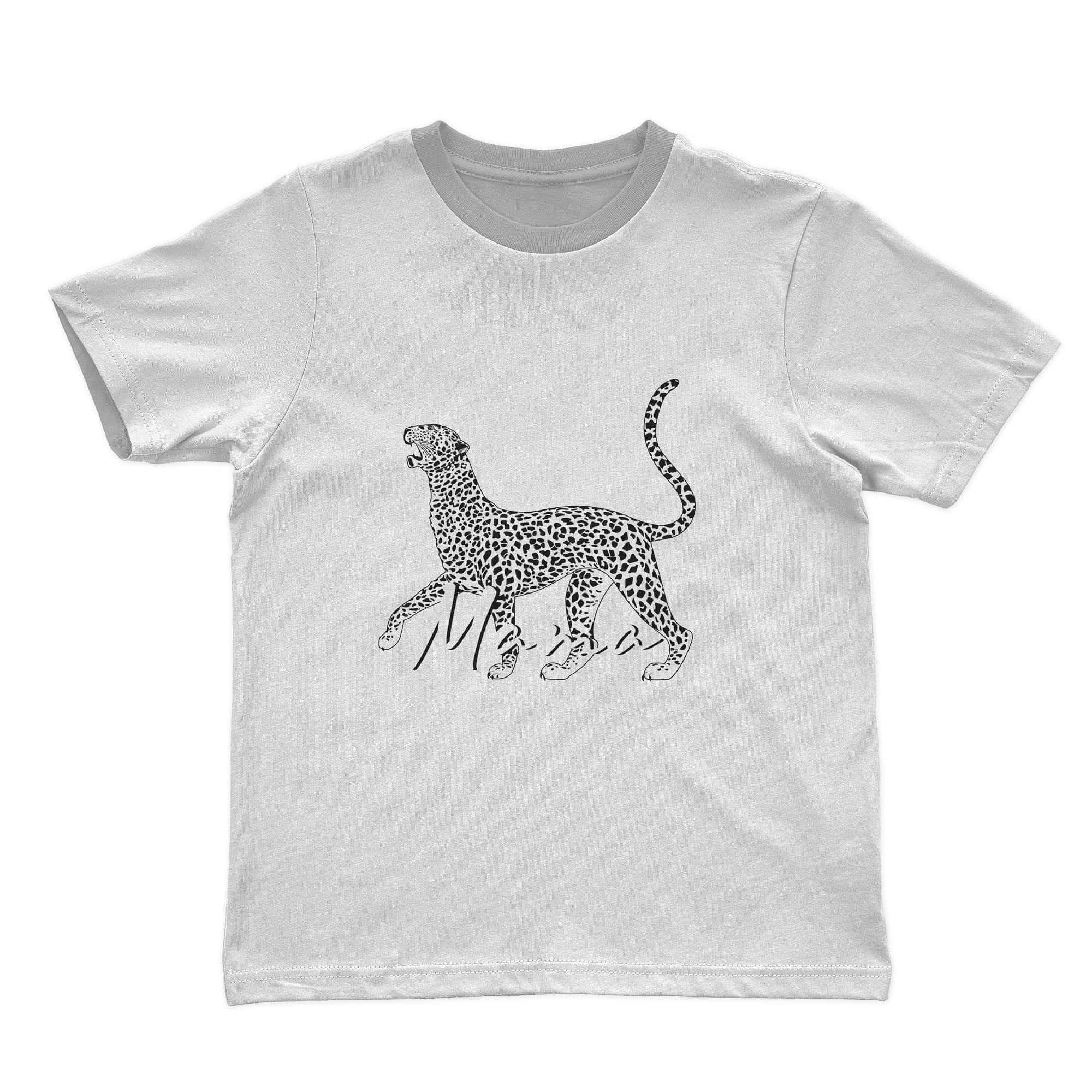 A picture of a leopard mother on a white T-shirt.