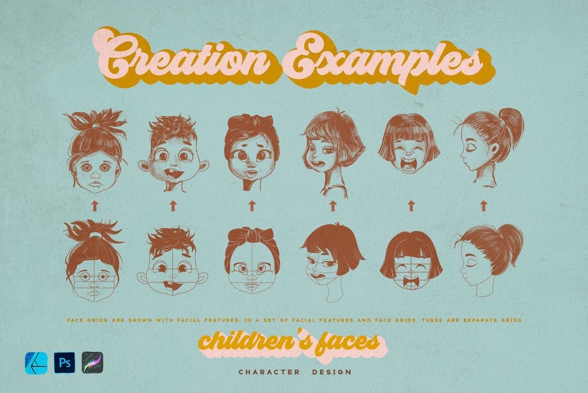 Creation examples of children's faces.