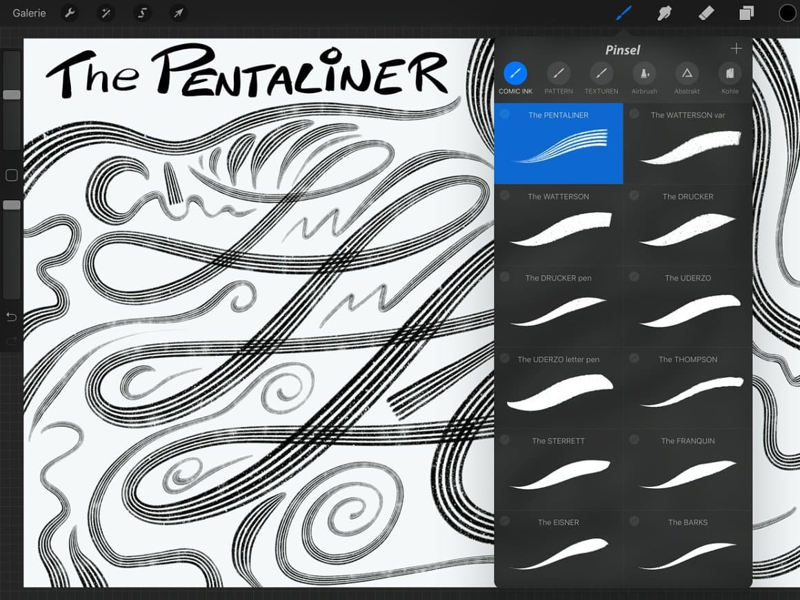 The Pentaliner, 30 pencil charcoal brushes.