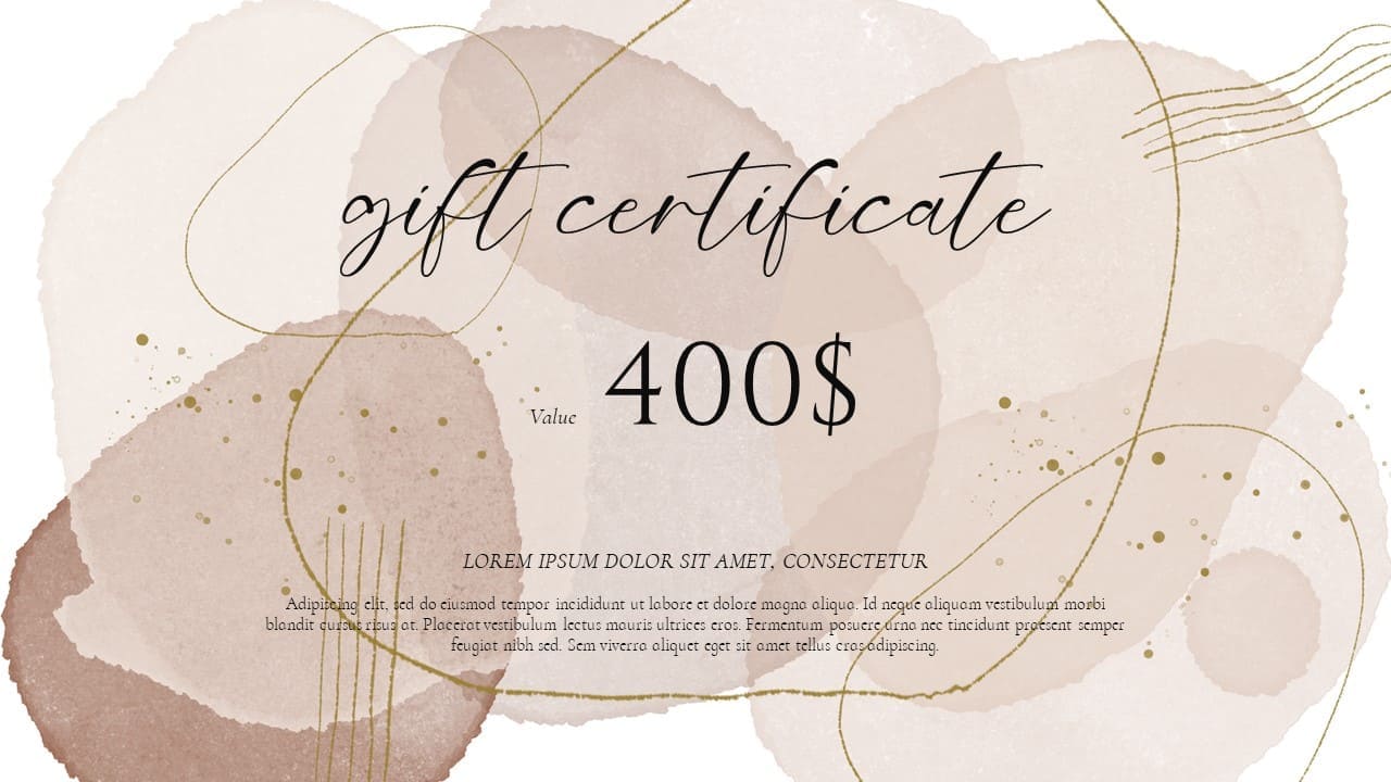 Powerpoint coffee-colored gift certificate for $400 template image 1280x720, slide 6.