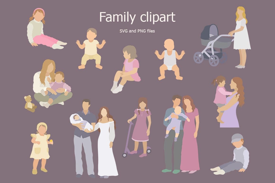 Children and their parents are depicted on a dark gray background.