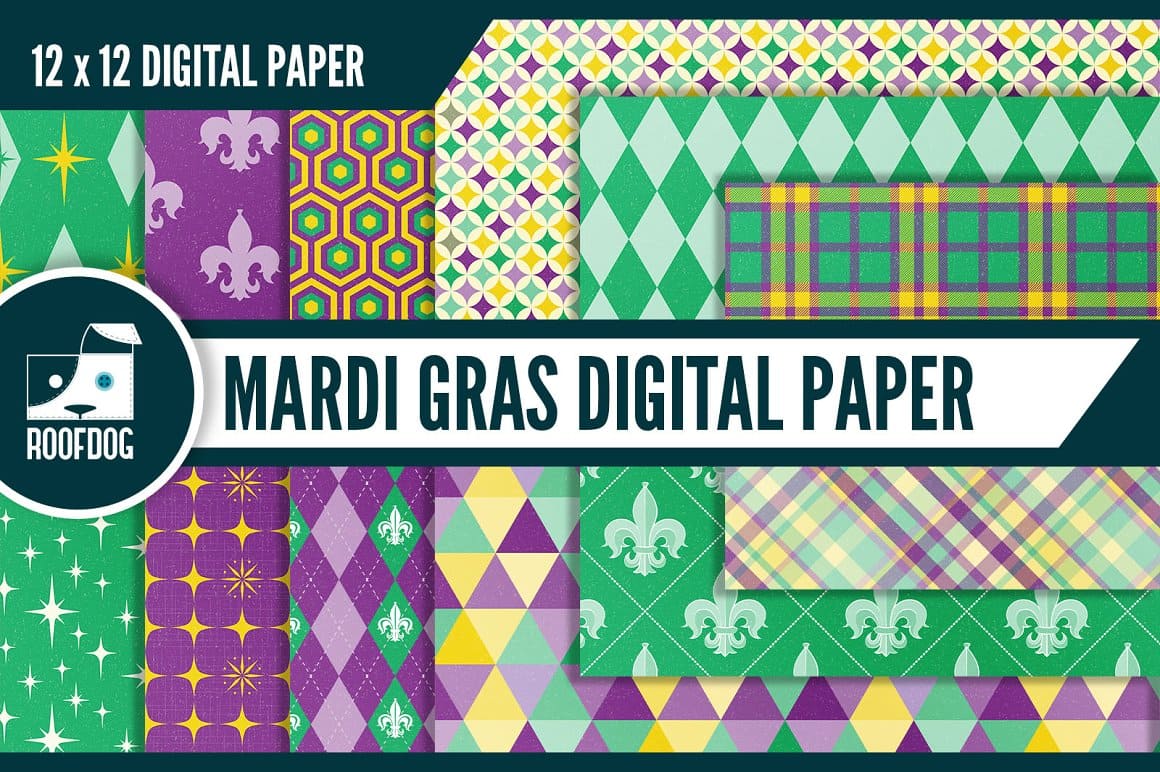 Violet, green and yellow mardi gras digital paper.
