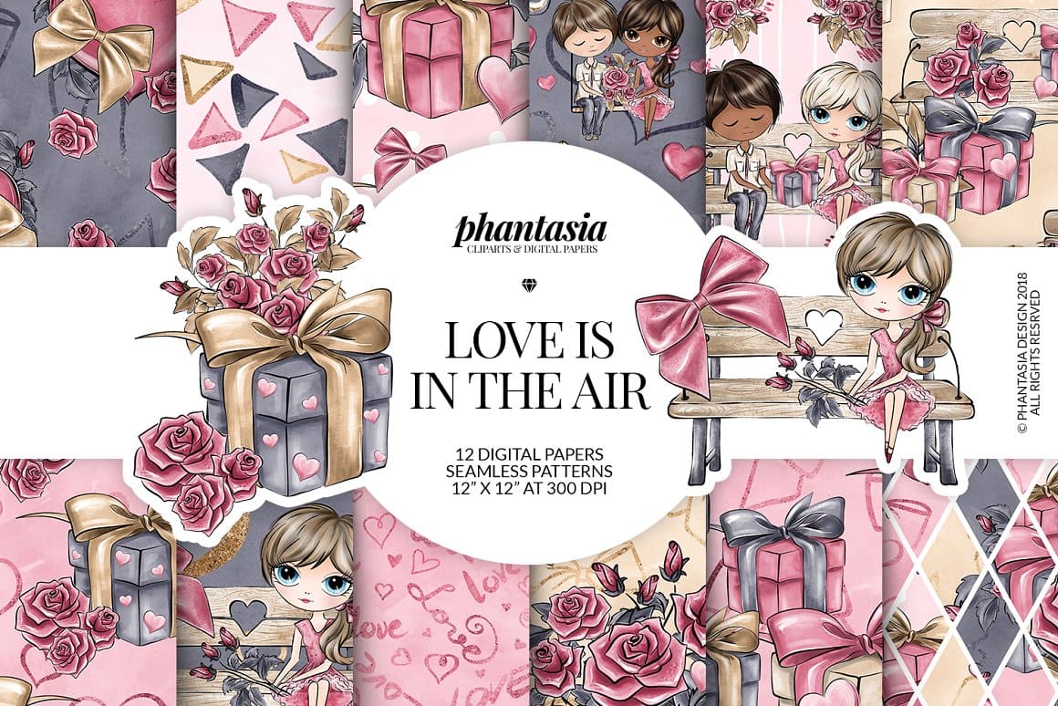 Seamless patterns of Love in the air.