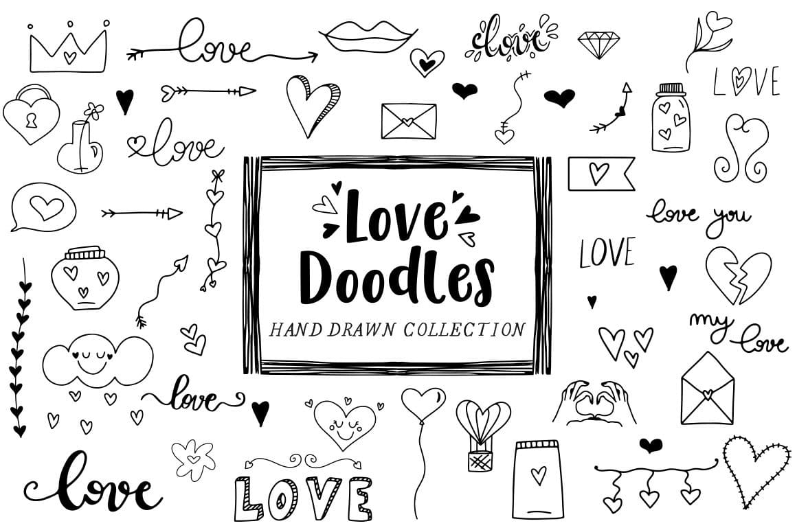 Love doodles hand drawn collection.