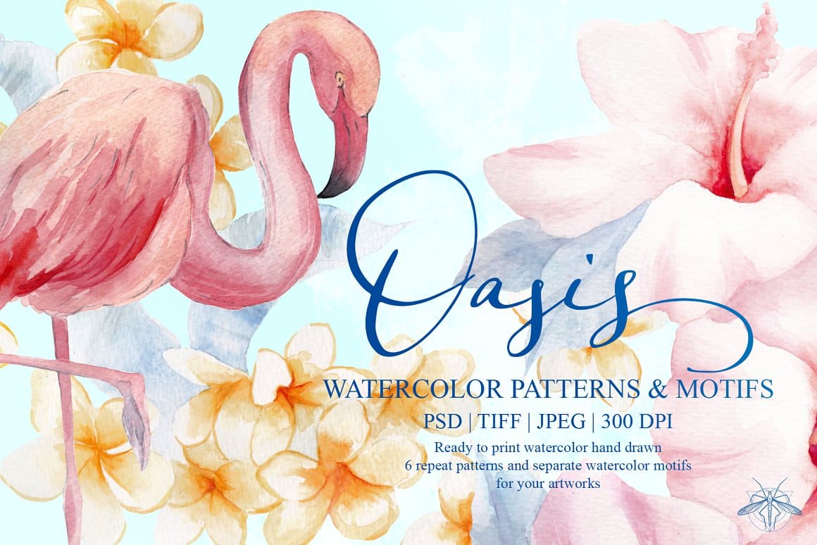 Oasis | Watercolor Flamingo Patterns.
