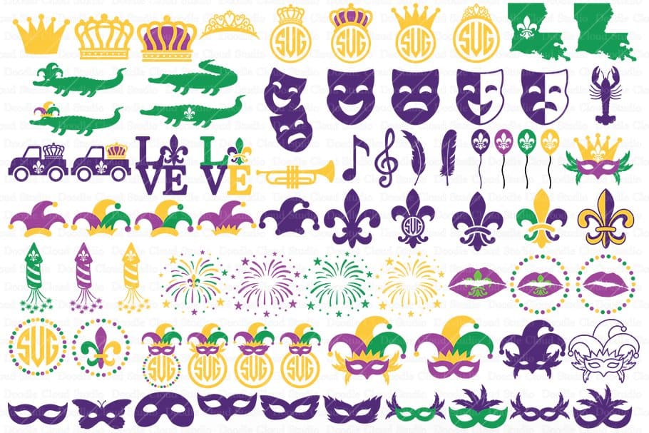 Elements of Mardi Gras Bundle SVG PNG Cut Files.