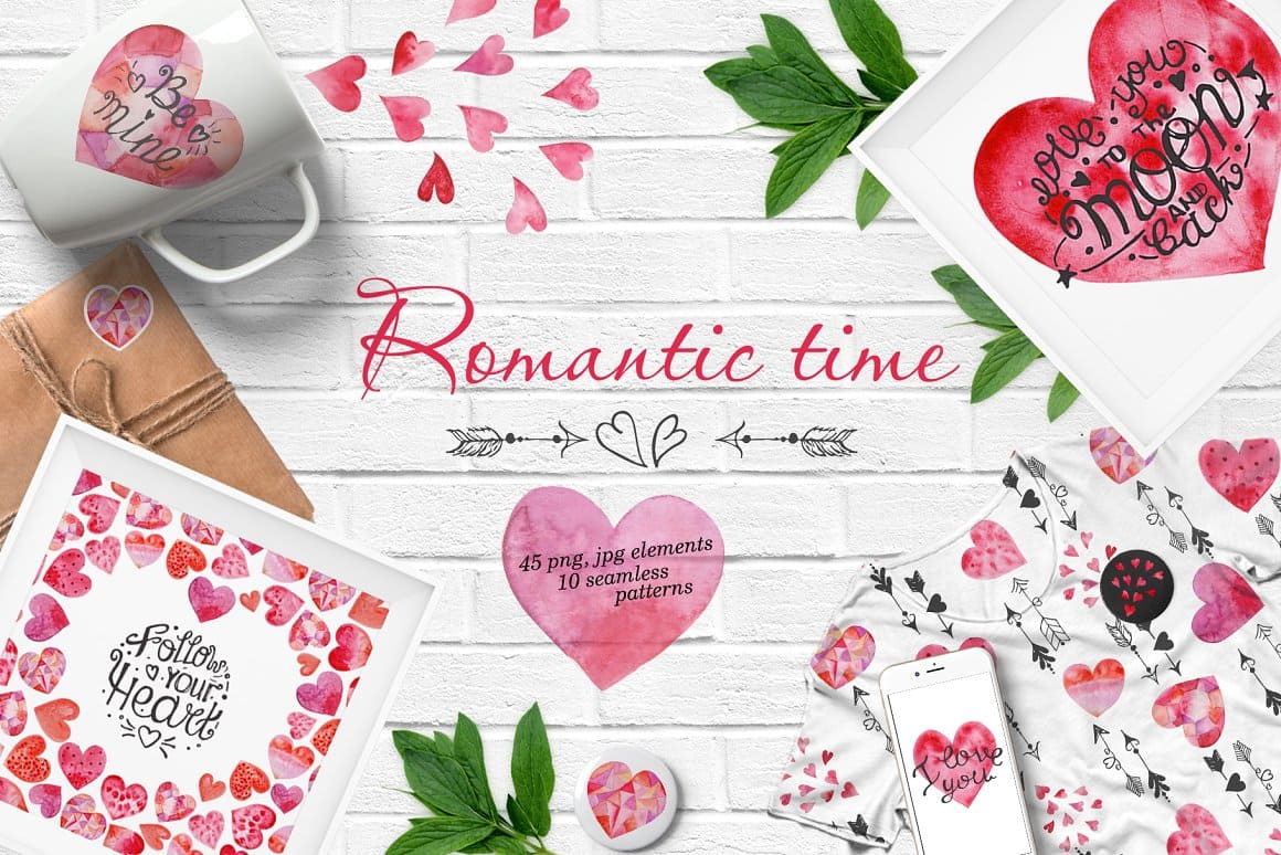 The words "Romantic time" are written on a brick background.