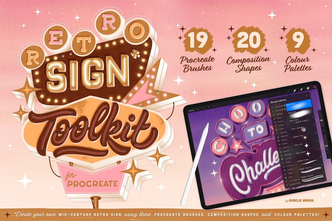 Retro sign toolkit on the beige and pink background.