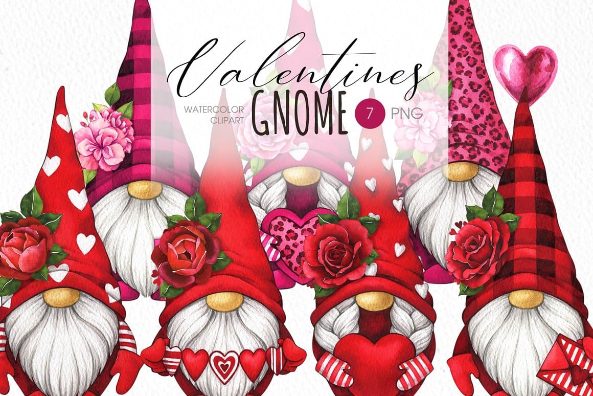 Valentine Gnomes PNG Clipart.