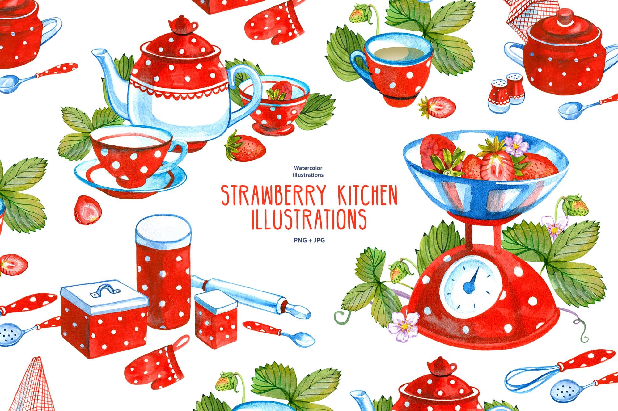 5 Strawberry Kitchen Illustrations.