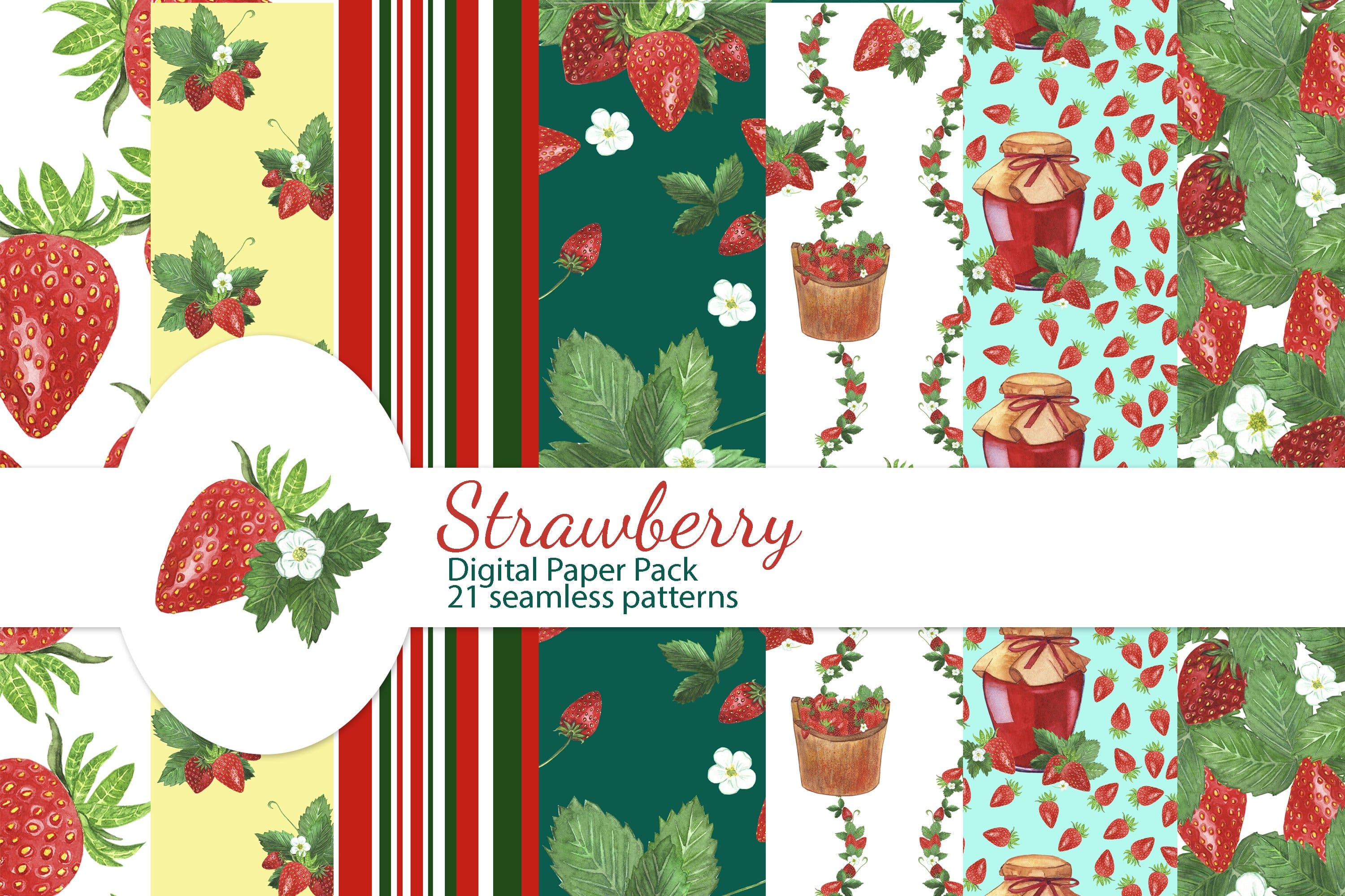 21 seamless patterns of Strawberry.