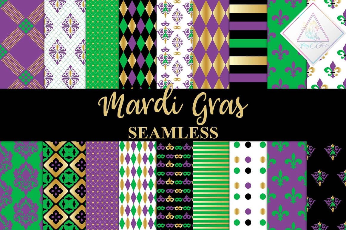 Golden, green and violet Mardi Gras Digital Paper.