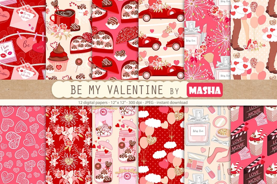 All patterns with romantic pictures on the theme "Be my Valentine".