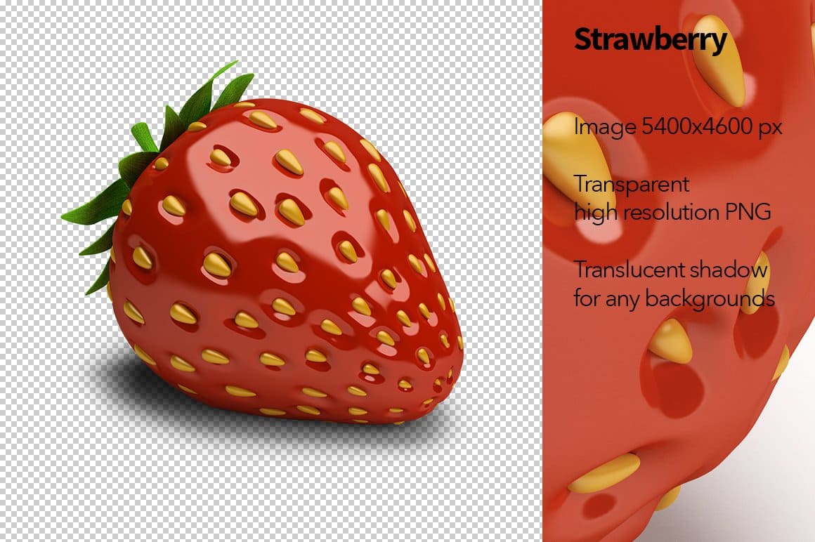 Strawberry with translucent shadow for any backgrounds.