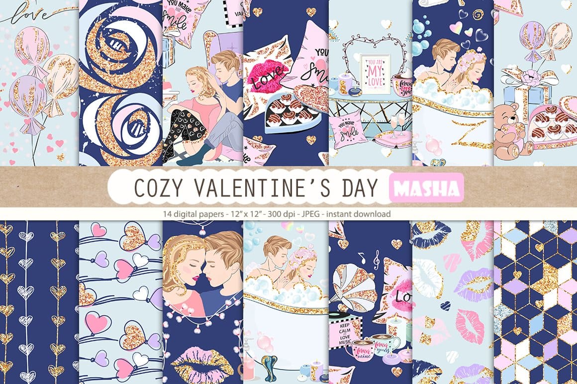 14 digital papers of Cozy Valentine's day.