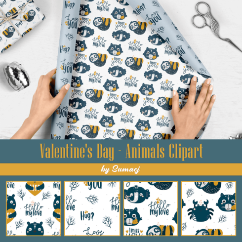 Valentines day animals patterns and cards.