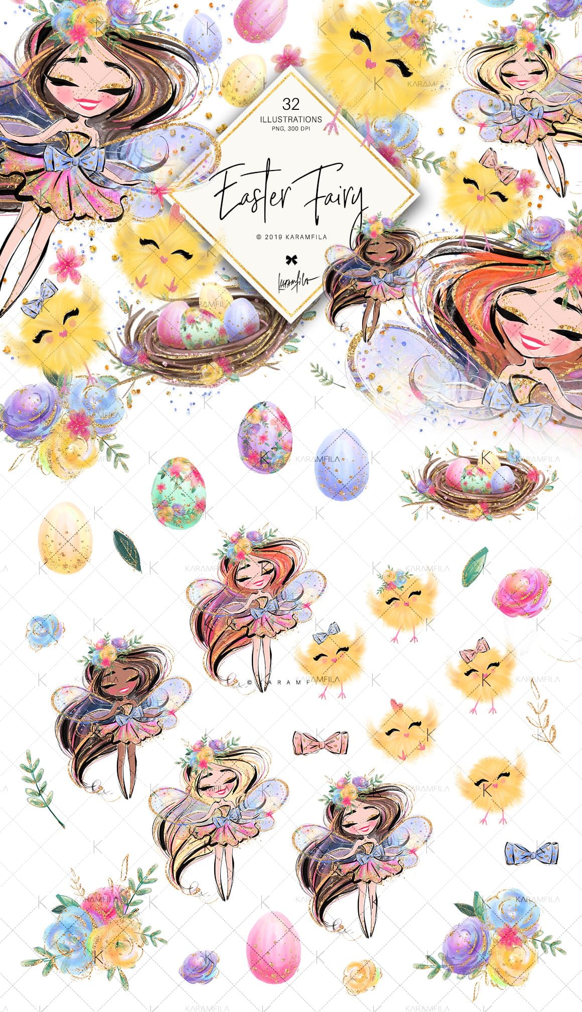 Diagonal image with illustrations from a fairy-tale Easter.