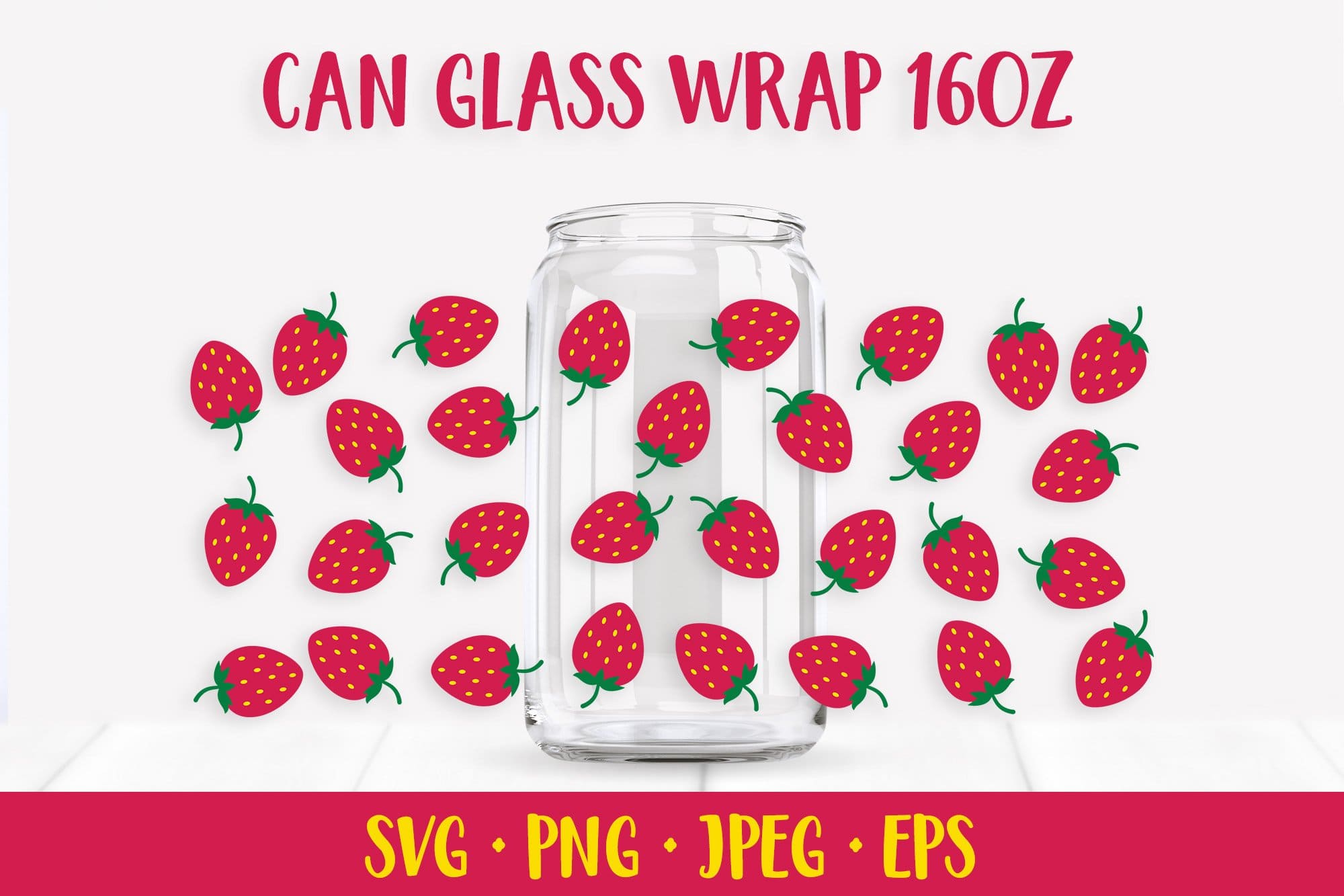 Strawberry Can Glass Wrap Design SVG. Summer Beer Glass.