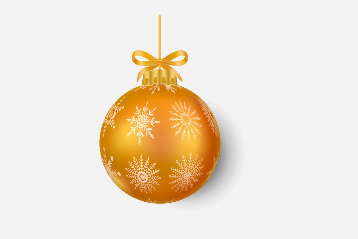 A ball of decoration with yellow snowflakes.