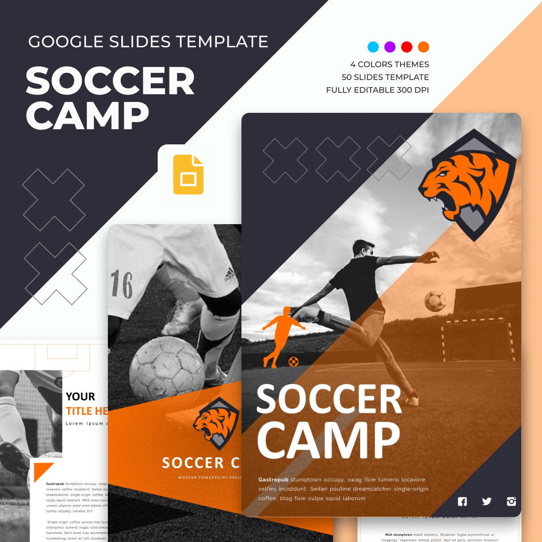 Preview soccercamp google slides template.