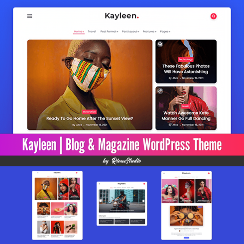 Preview kayleen blog magazine wordpress theme.