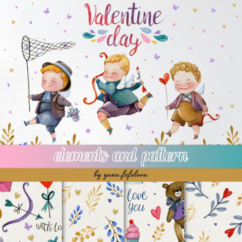 Preview valentines day elements and pattern.