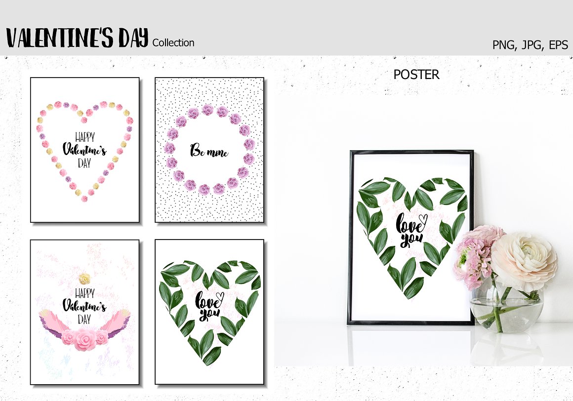 Pictures and prints with hearts.