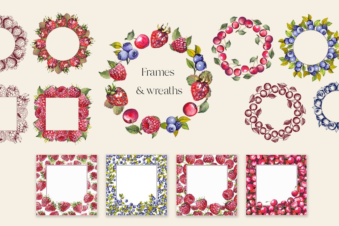 Frames and wreaths of berries.