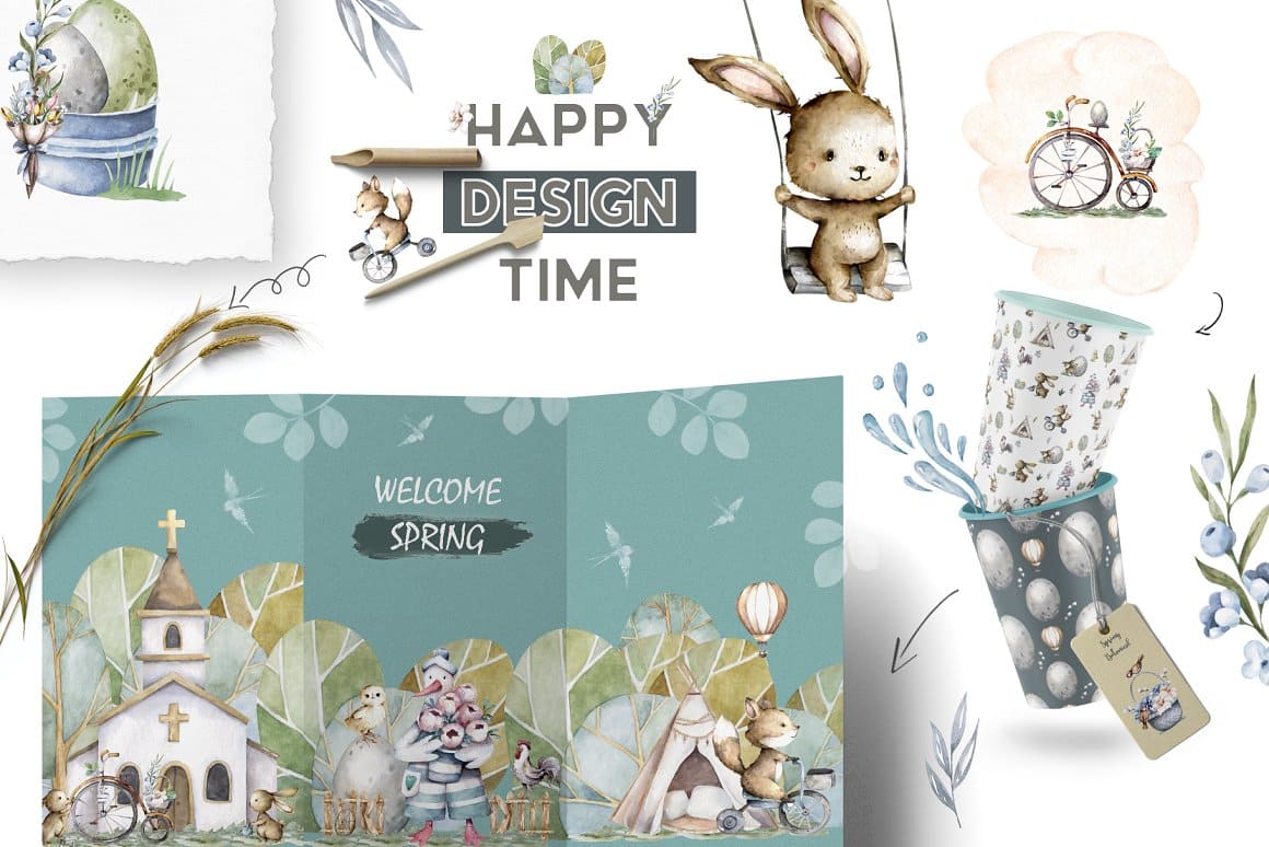 Sea wave card image with Happy Easter lettering and design.