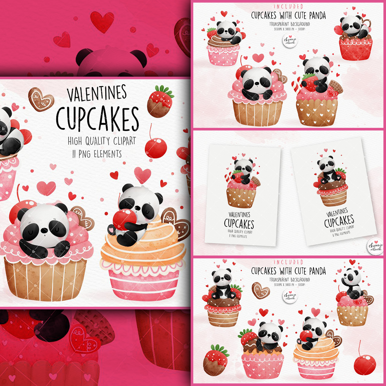 Preview valentines panda cupcake clipart.