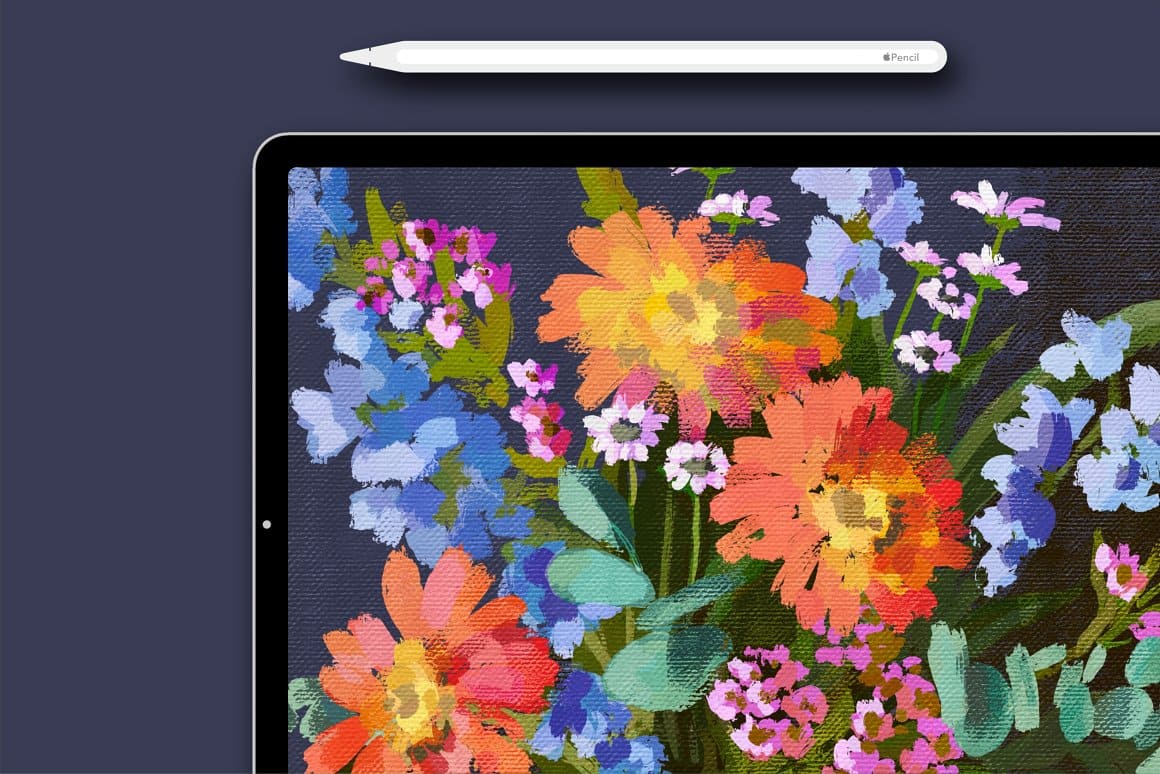 A tablet with a special pencil for drawing oil paintings on the screen.