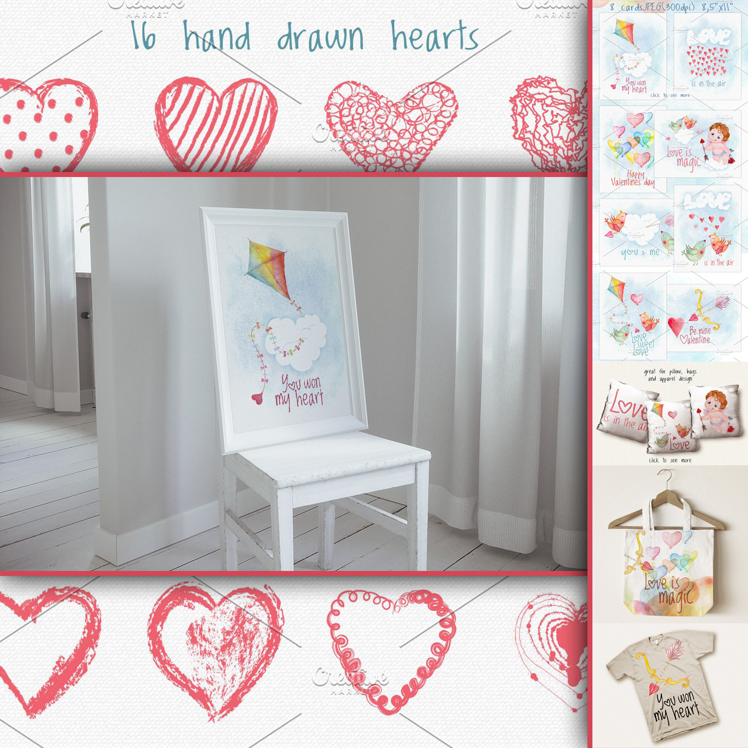 Preview valentines day love watercolor set.