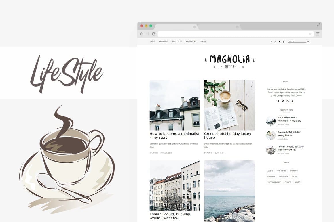 Magnolia WordPress theme for a site about good morning coffee.