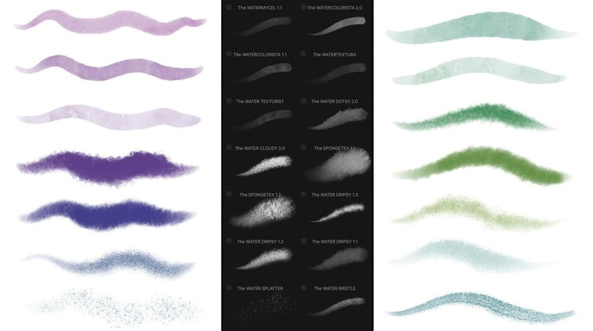 Variants of brushes and their color application.
