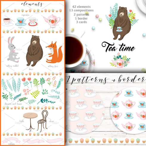Illustration tea time lovely vector set.