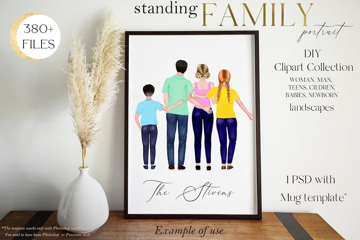 Mug template of standing family.