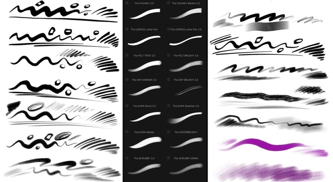 Samples of brushes are drawn in waves.