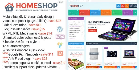 Mobile friendly and retina-ready design of Homeshop e-commerce wordpress theme.