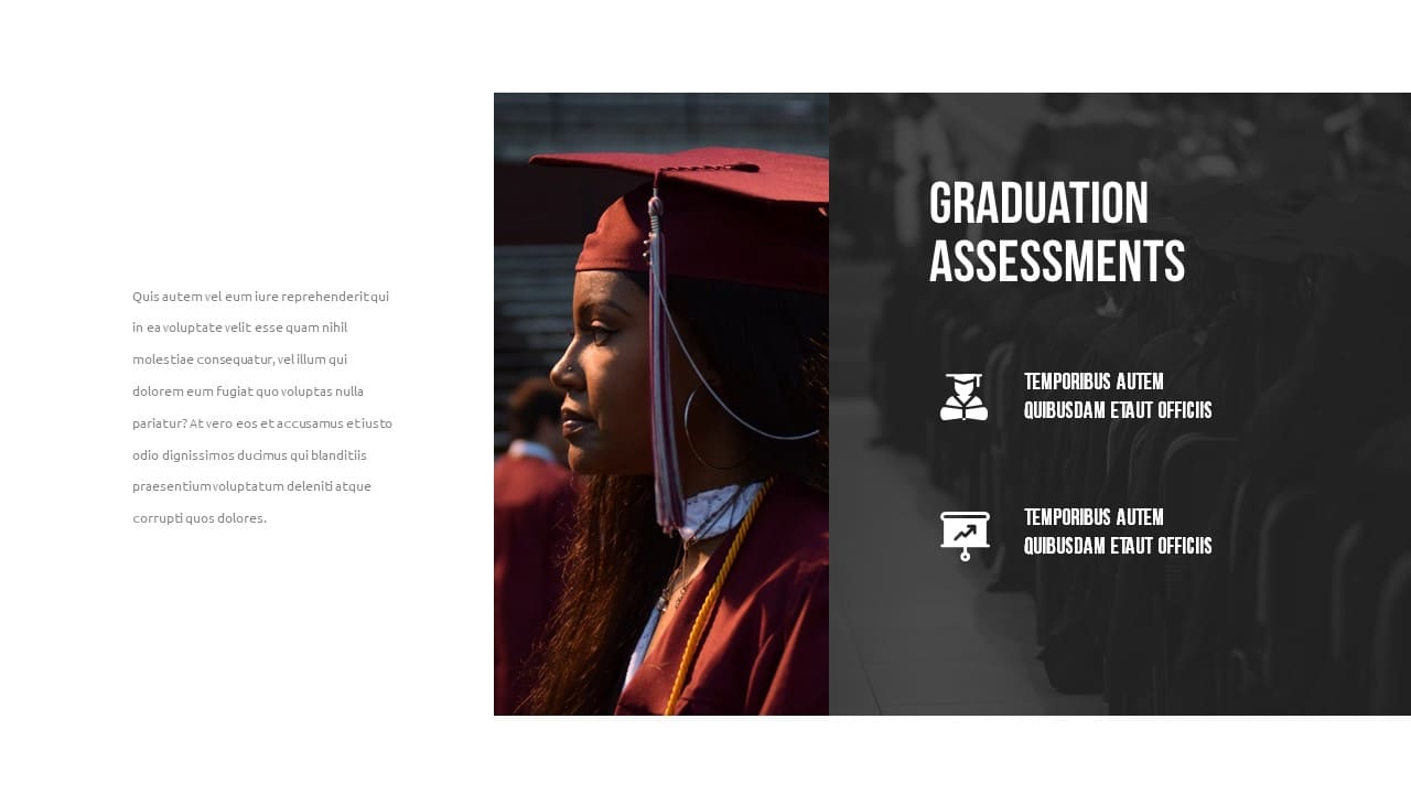 The image of the graduate and the inscription "Graduation assessments"on the slide.