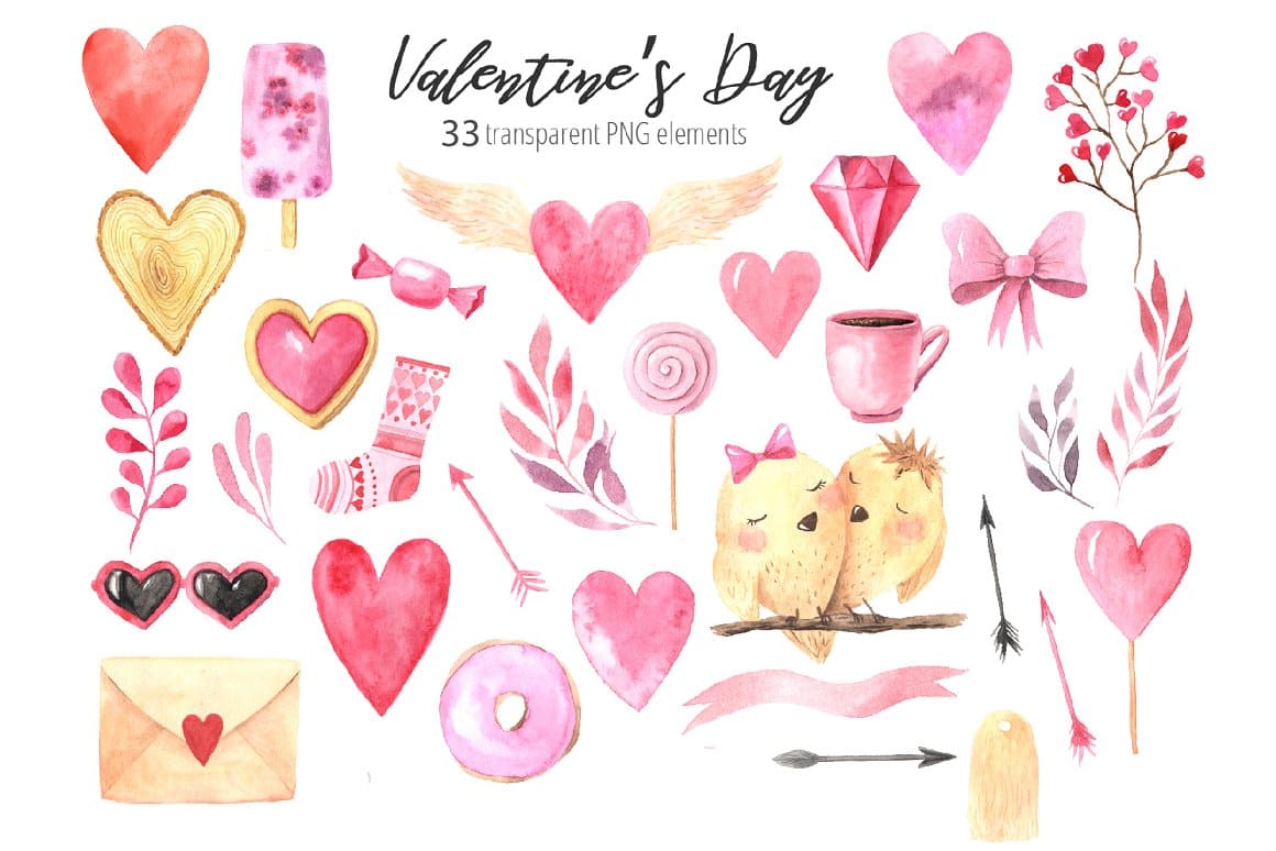 33transparent PNG elements of Valentine's day.