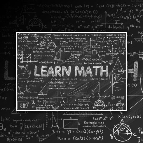 "Learn math" is written on the school blackboard in chalk.