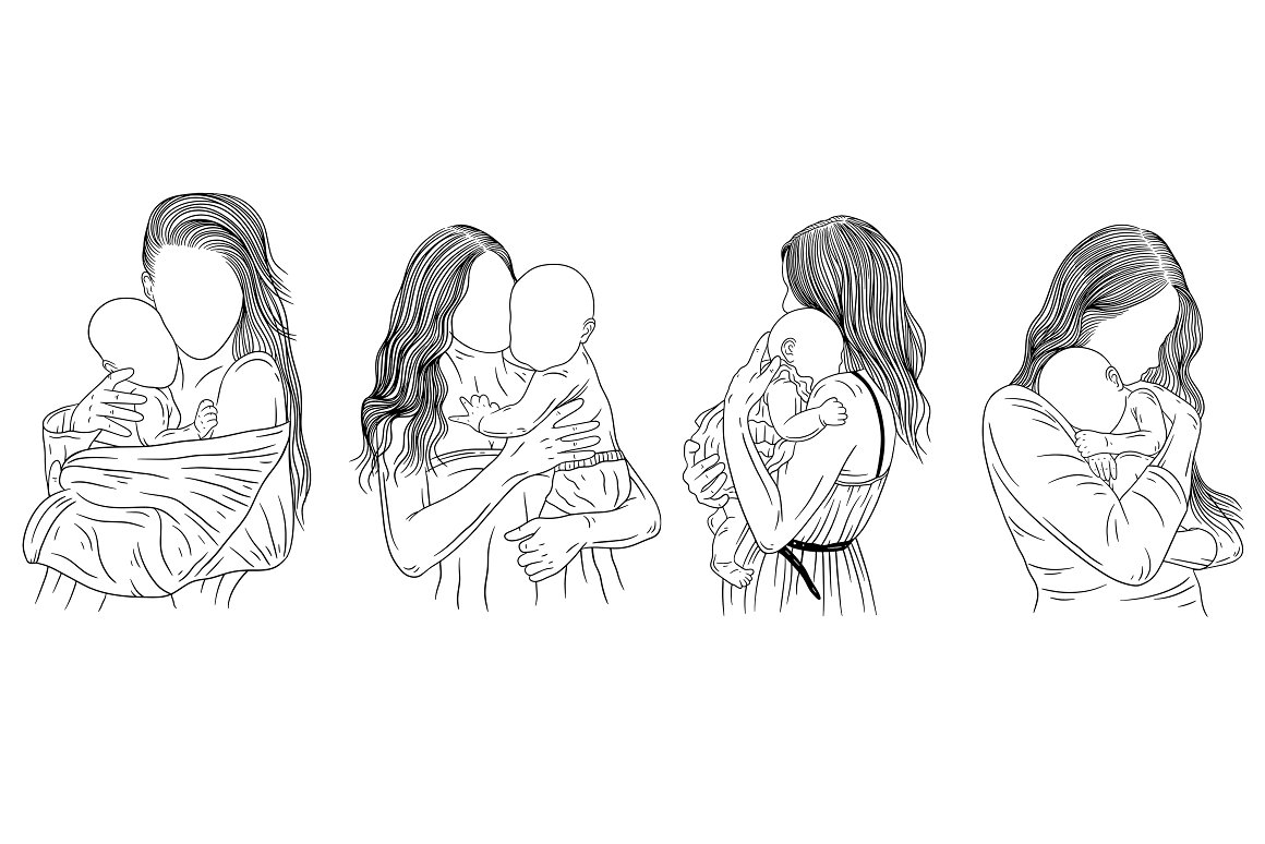 Different poses of mother and baby.