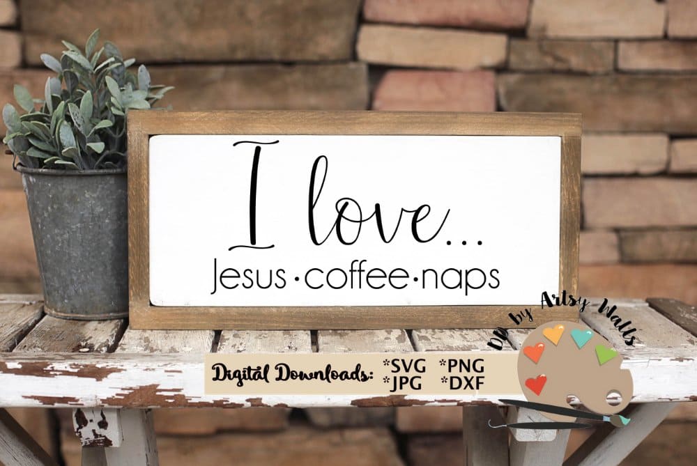 White cards with inscription "I Love Jesus Coffee and Naps SVG".