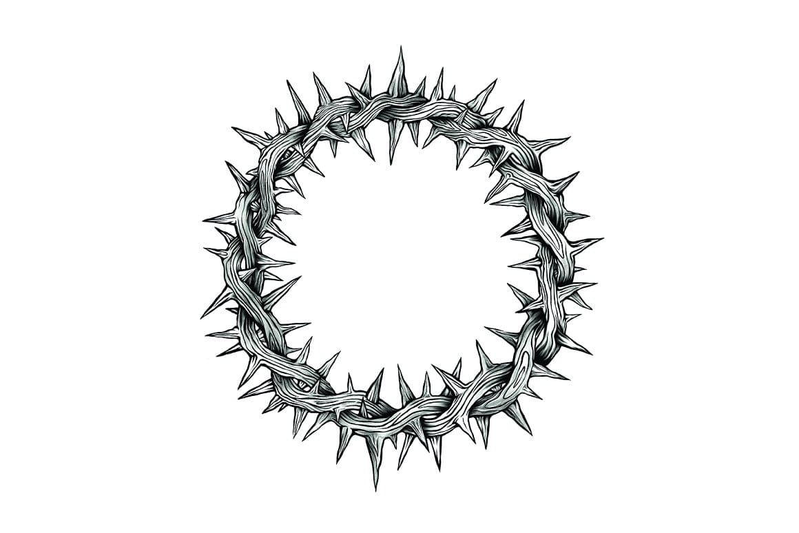 Jesus' gray crown of thorns on a white background.