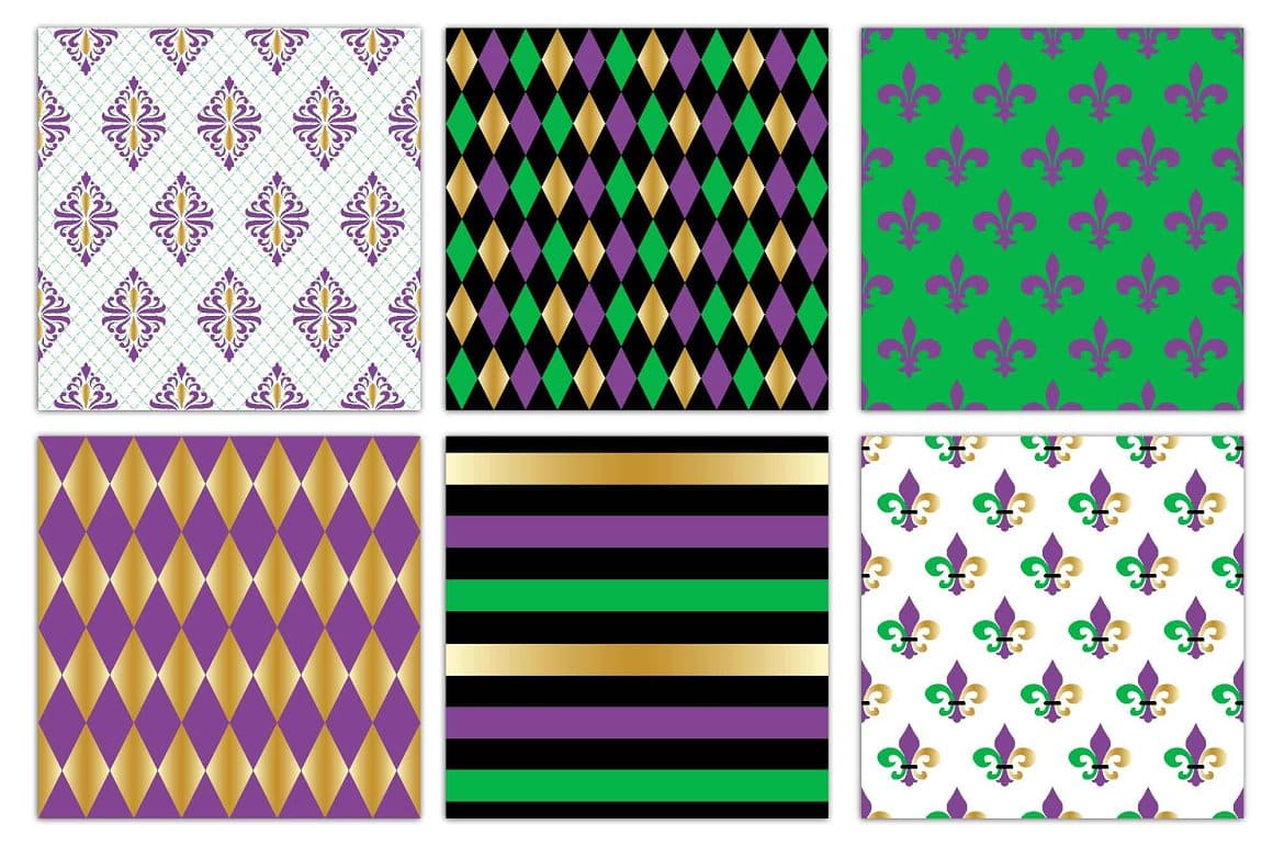 Six patterns with a rhombic pattern, in a stripe and with decorative elements.