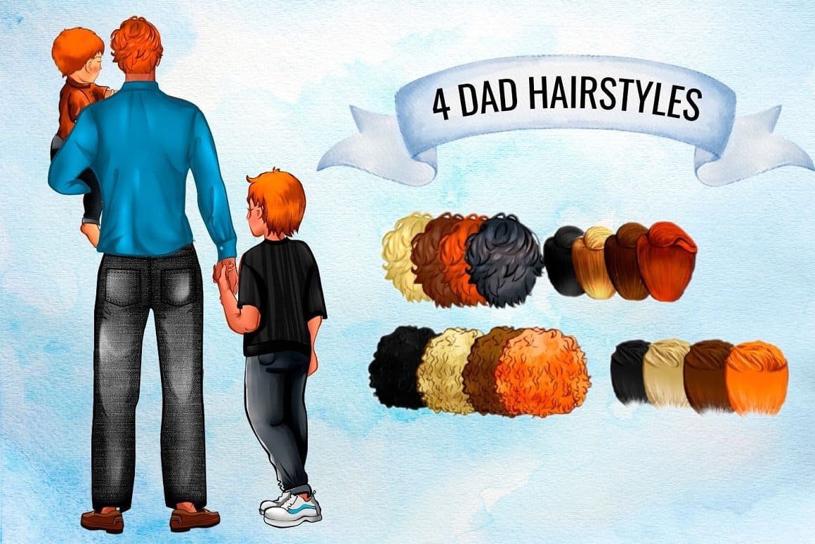 Father's long, short, curly, straight hair.