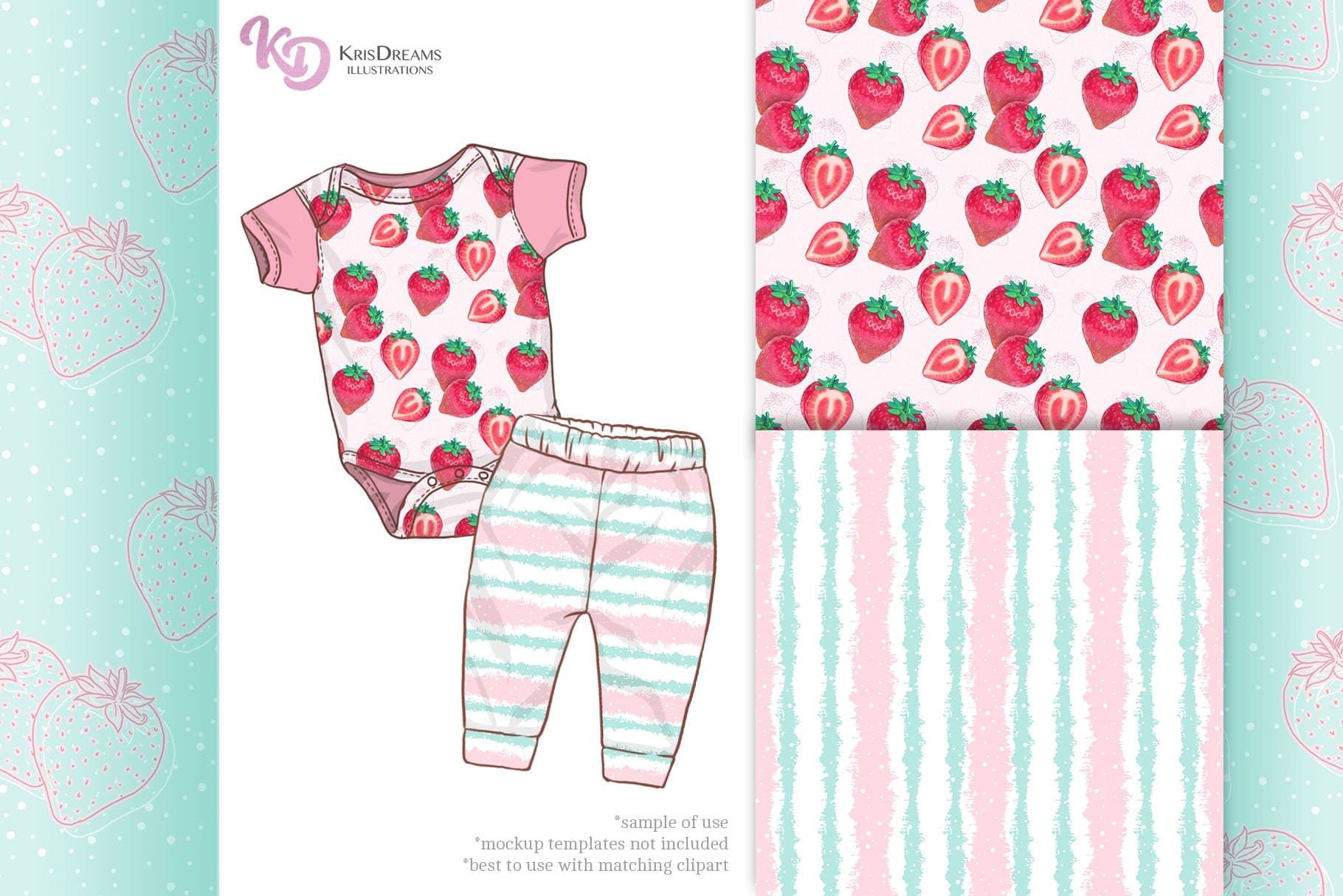Children's things with a strawberry print.